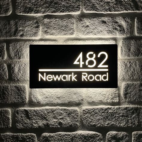 Illuminated Modern House Number Sign Rectangle Address Plaque