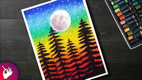 How To Draw Silhouette Moon Scenery Drawing With Oil Pastels For