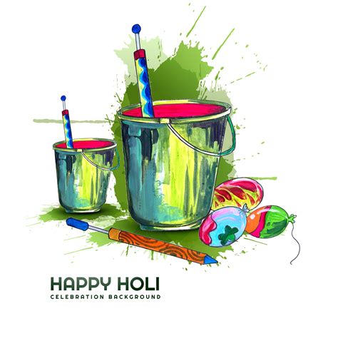 Holi Festival Greeting Card With Buckets And Balloons 701644 Vector Art