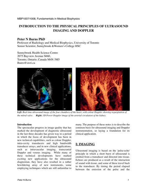 Introduction To The Physical Principles Of Ultrasound Imaging
