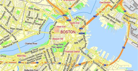 Boston Pdf Map Massachusetts Us Exact Vector Street G View Plan City