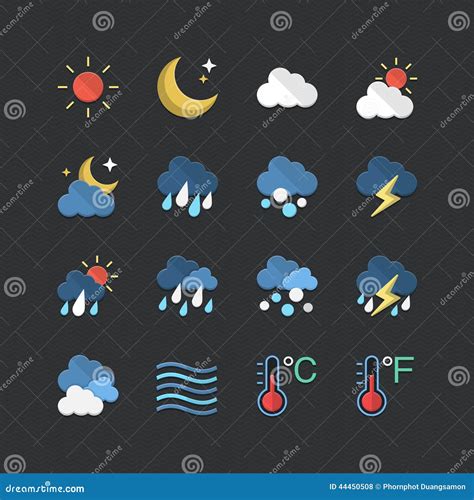 Flat Color Style Weather Forecast Icons Set Stock Vector Illustration