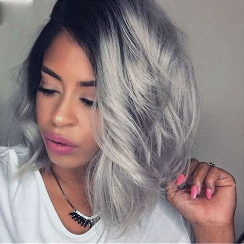 Fashion Best Bob Lace Front Ombre Grey Human Hair Wigs Brazilian Gray Ombre Bob Wig Full Lace