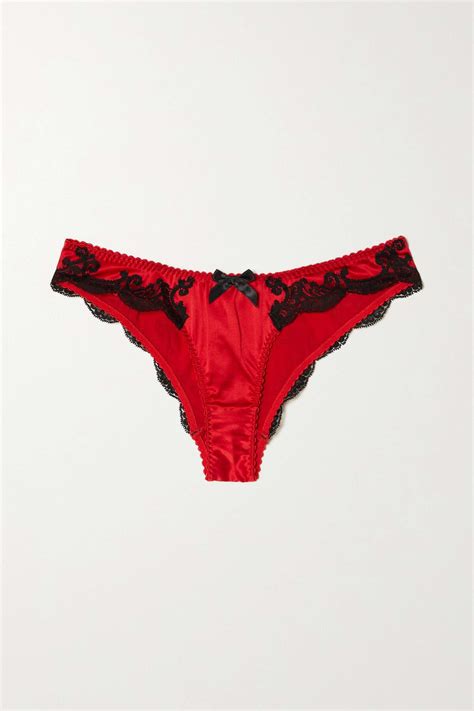 Agent Provocateur Red Molly Leavers Lace Trimmed Stretch Silk Satin Briefs Editorialist