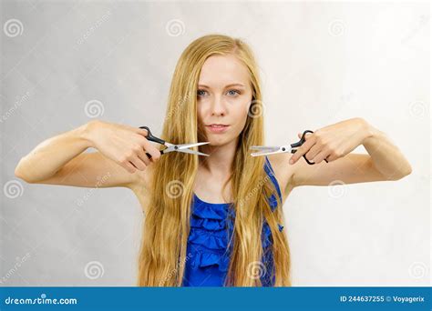 Girl With Scissors For Haircutting Stock Image Image Of Hairdresser