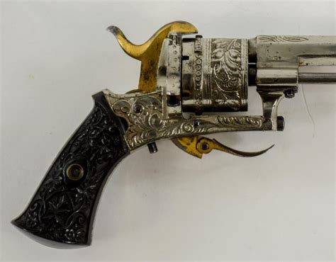 Two Lefaucheux Pinfire Revolvers Engraved Auction Online Revolver