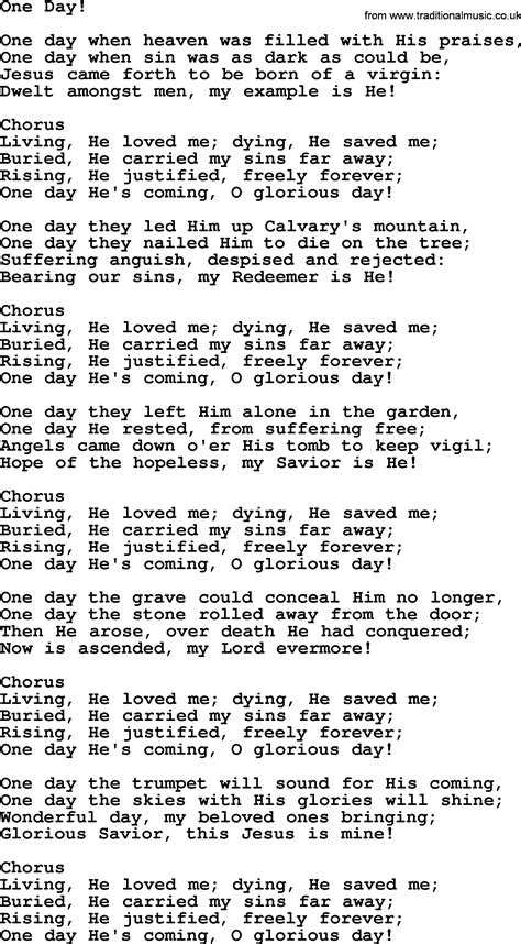 Baptist Hymnal Christian Song One Day Lyrics With Pdf For Printing