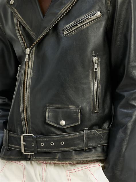 Logo Vintage Leather Jacket In Black Palm Angels Official