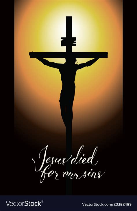 Cross With Crucified Jesus Christ In The Sunset Vector Image
