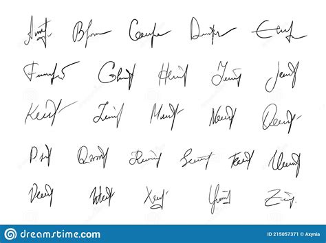 Handwritten Signatures Set Fictitious Signatures For Business Contract