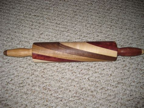 Rolling Pin With Four Wood Types Purpleheart Hard Maple Cherry And Walnut Woodturning