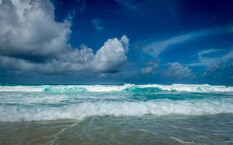 Nature Sea Beach Waves Clouds Sky Seychelles Island Tropical