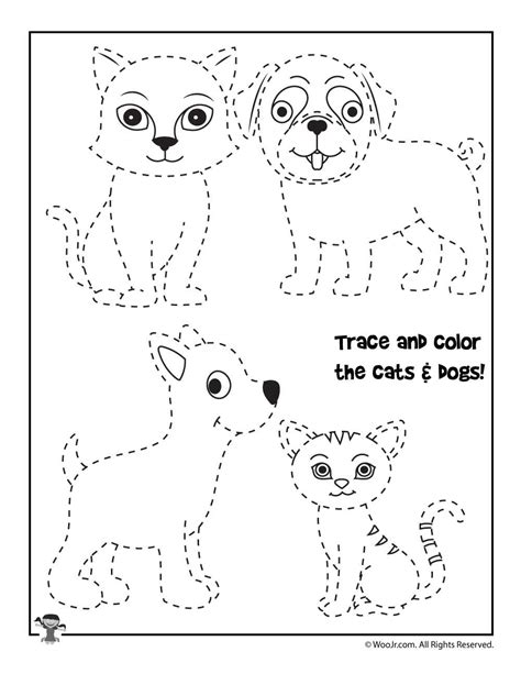 Trace And Color The Animals Worksheet Woo Jr Kids Activities