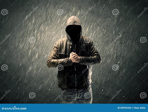 Spooky Faceless Guy Standing In Hoodie Stock Image Image Of Mysterious Criminal 89992445