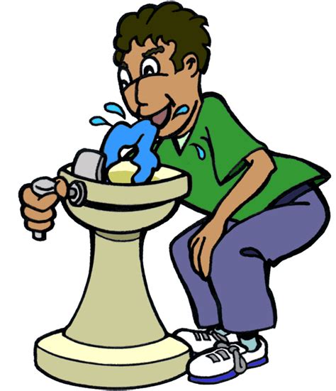 Drawing Of Boy Bending Over To Drink From A Water Fountain Drinking
