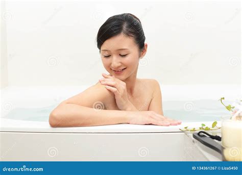 Woman Taking Relaxing Bath Stock Image Image Of Healthy 134361267