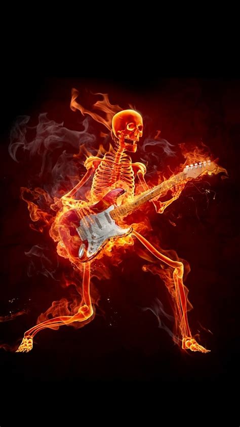 Android Best Wallpapers Burning Skeleton Playing The Guitar Android