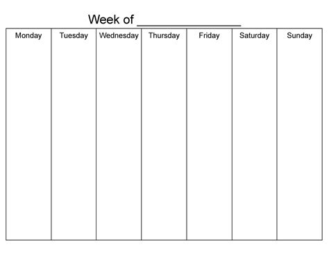 Monday Start 7 Day Blank Weekly Calendar Printable Etsyde