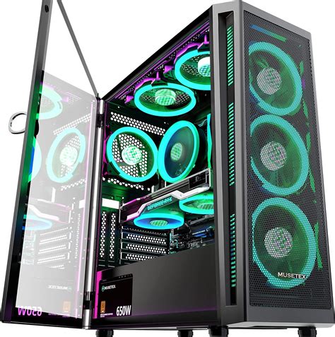 MUSETEX Mid Tower ATX PC Case With 6 Pieces 120mm ARGB Fans Mesh