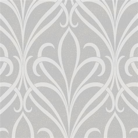 Camden Damask Textured Glitter Wallpaper Soft Grey H980518