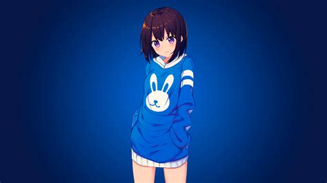Anime Pretty Girl On A Blue Background Person 4k Wallpapers Themes10win