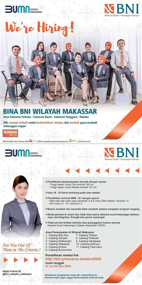 Rekrutmen Bina BNI Kantor Wilayah Makassar - SMA Sederajat