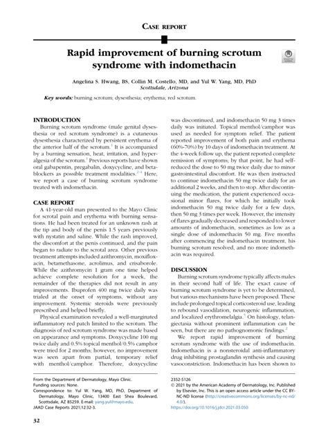 Pdf Rapid Improvement Of Burning Scrotum Syndrome With Indomethacin