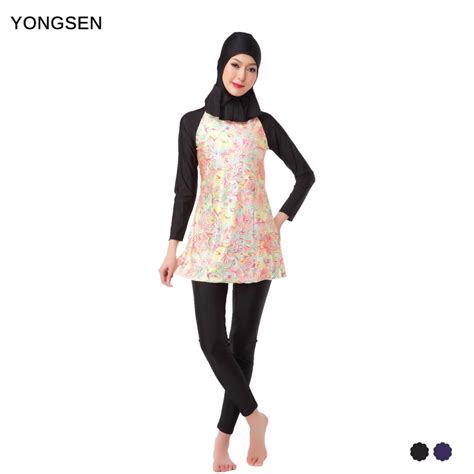Yongsen Modest Women Swimwear Costumes Full Cover Print Plus Size