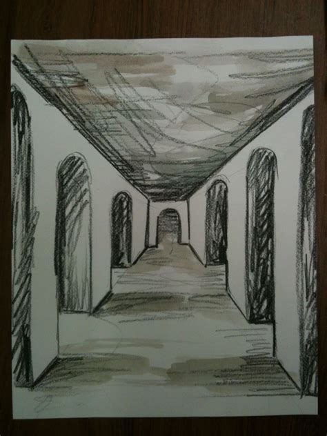 1 Point Perspective Drawing Hallway