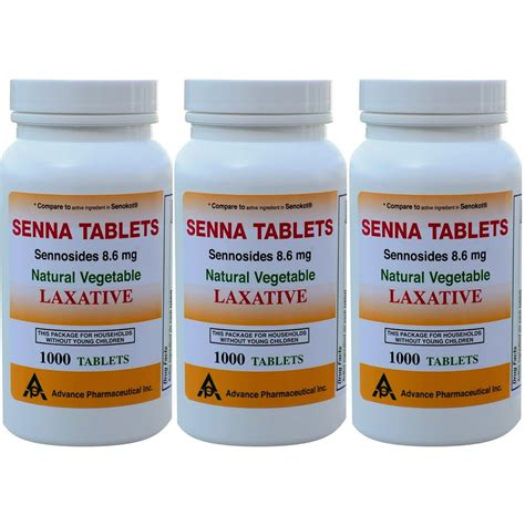Senna 8 6 Mg Generic For Senokot Natural Vegetable Laxative 1000 Tablets Per Bottle Pack Of 3