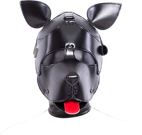Leather Bondage Fetish Dog Mask Black Full Face Breathable Restraint