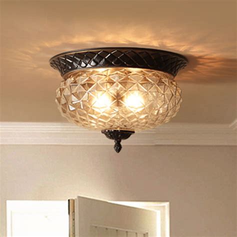 Oval Hallway Ceiling Lighting Traditional Clear Ribbed Glass Lights