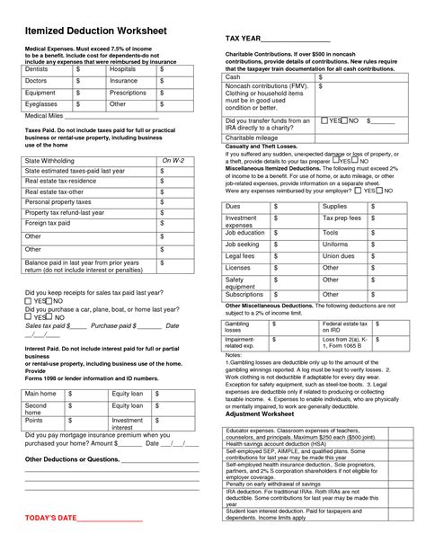 Tax Deduction Worksheet Worksheeto Hot Sex Picture