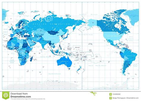El Pacífico Centró El Mapa Del Mundo En Colores Del Azul Ilustración
