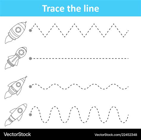 Trace Line Worksheet For Preschool Kids With Rocke