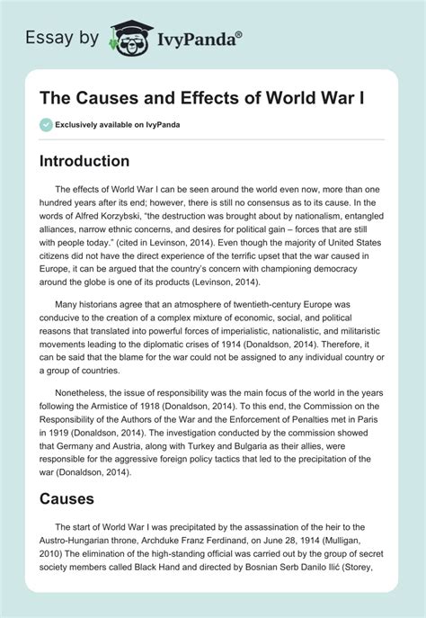 The Causes And Effects Of World War I 897 Words Essay Example