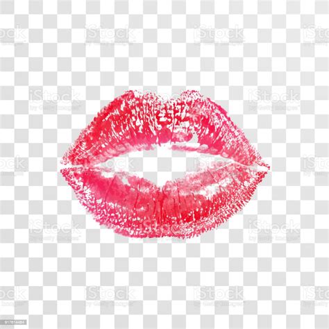 Red Kiss Lips Lipstick Print Or Imprint Vector Isolated Element On