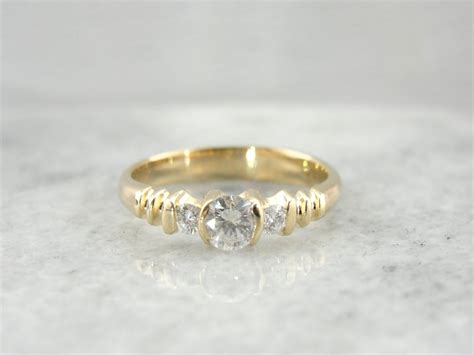 Contemporary Fine Diamond Engagement Ring Low Profile Three Stones