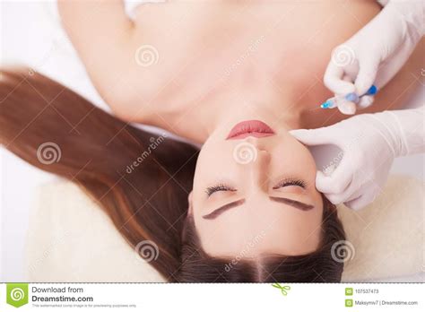 Injection And Woman Beauty Face Attractive Girl With Perfect Skin