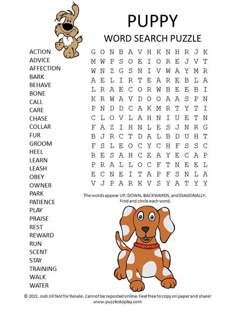 Dog Word Search Puzzles Printable