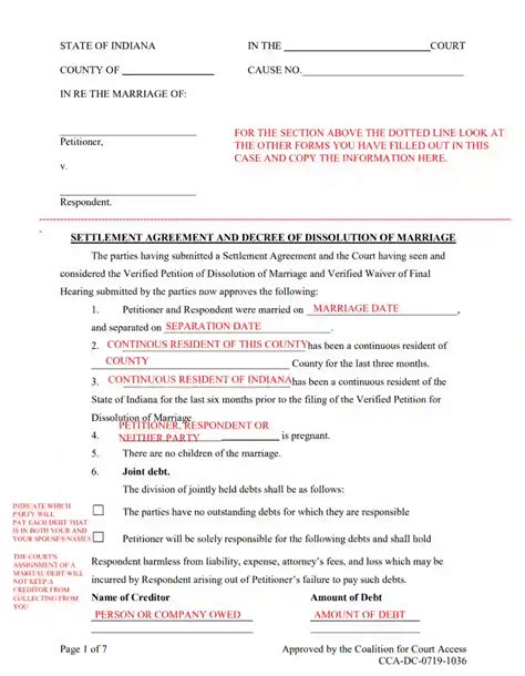 Indiana Divorce Marital Settlement Agreement Form PDF