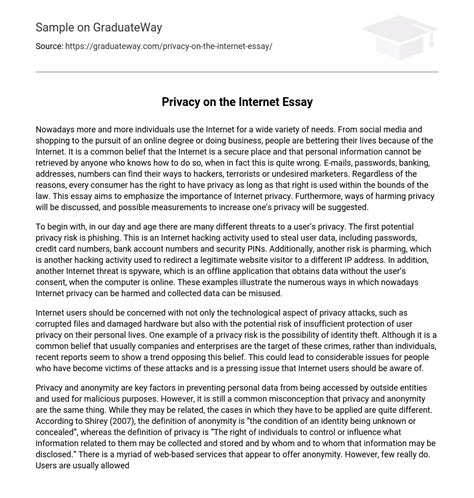 ⇉privacy On The Internet Essay Essay Example Graduateway
