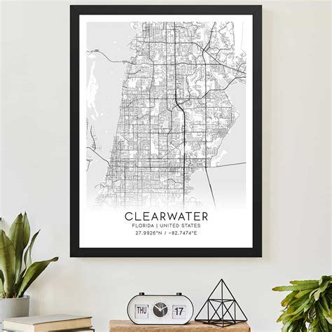 Clearwater Florida Map Poster, Modern Home Decor Wall Art Print