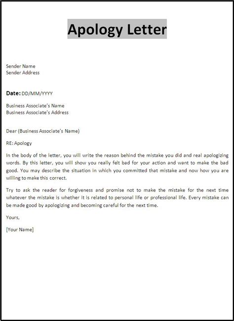 Apology Letter Format Free Word Templates