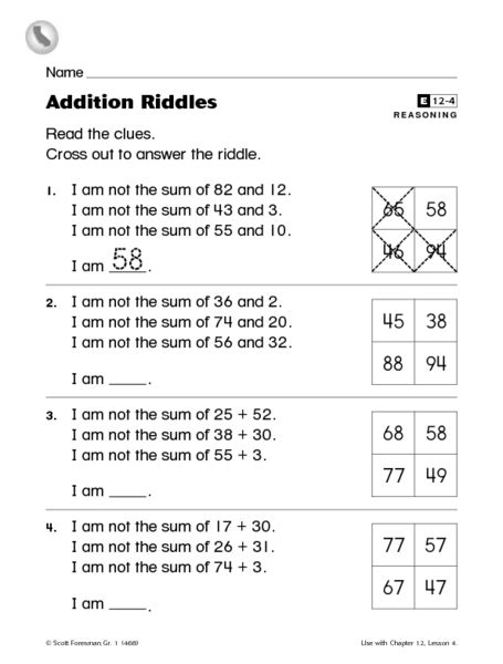 Addition Riddles Worksheet For 1st 2nd Grade Lesson Planet