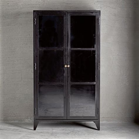Metal Cabinet W Shelves And Glass Doors Black Products Tine K Home
