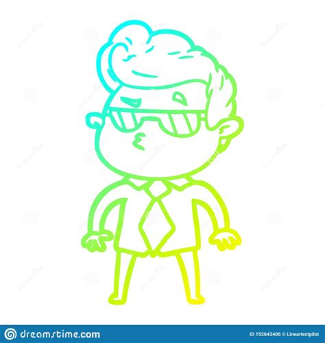 A Creative Cold Gradient Line Drawing Cartoon Cool Guy Stock Vector