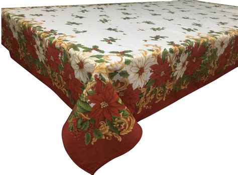 violet linen decorative european blossom christmas tablecloth poinsettia and holly berry print