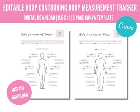 Editable Body Measurement Tracker Printable Fitness Tracker Etsy