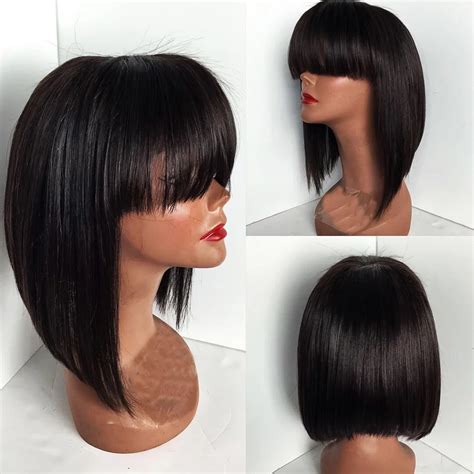 Virgin Human Hair Natural Black Short Bob Cut Wigs Glueless Full Lace And Lace Front Bob Wigs